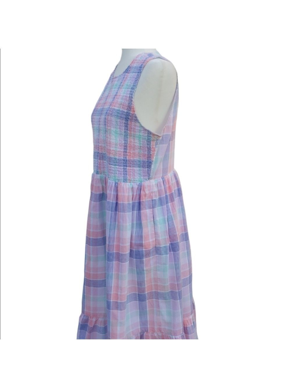 J.Crew Women's Smocked Tiered Cotton Plaid Dress in Pastels Multi size Large - Picture 14 of 17